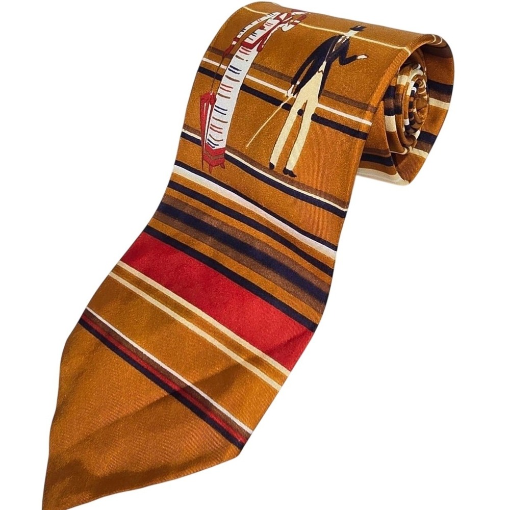 VINTAGE Villa Di Oro Made in Italy‎ Texturized Rhondia Orange Striped Neck Tie